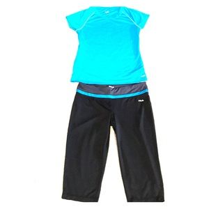 Black/Blue Capri & Tee Workout Set